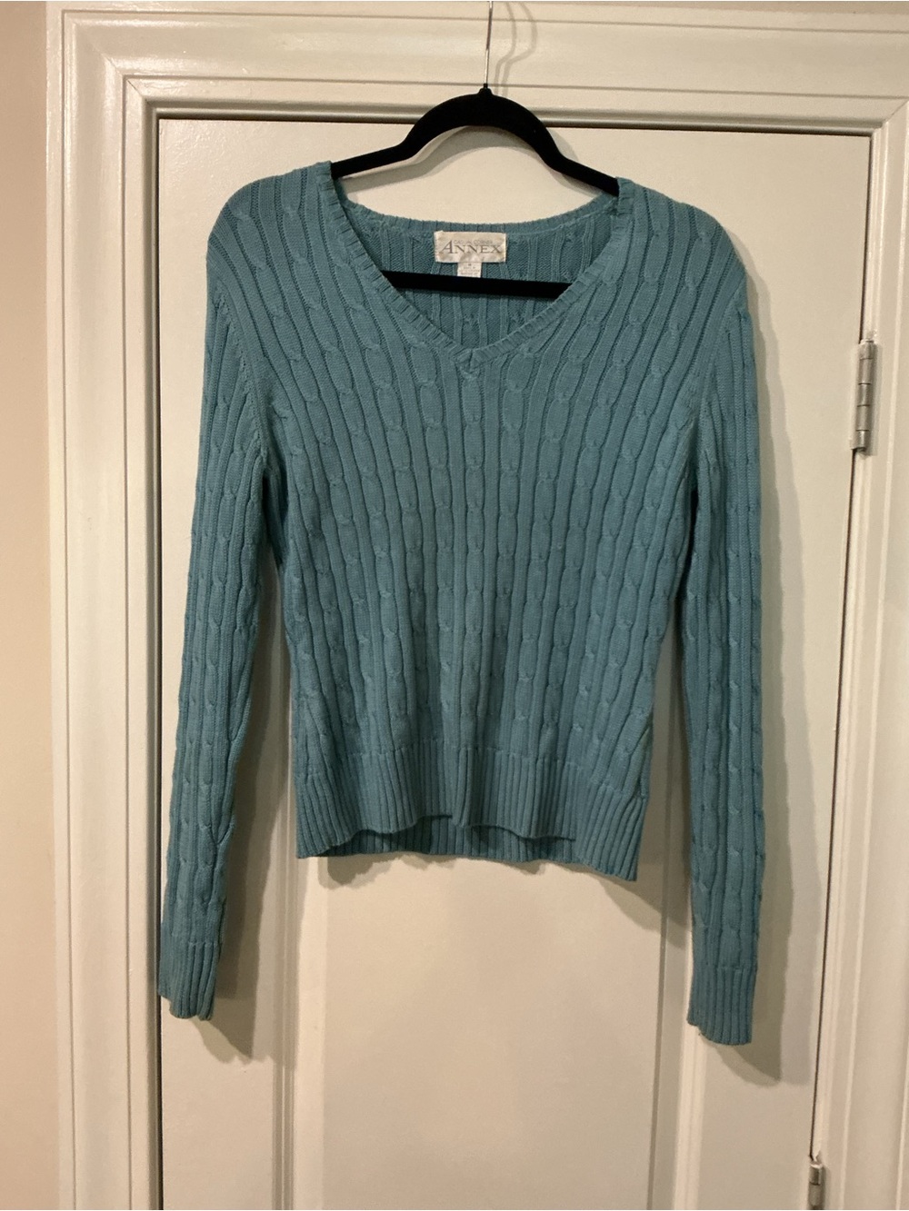 Casual Corner Teal Cable-Knit V-Neck Sweater